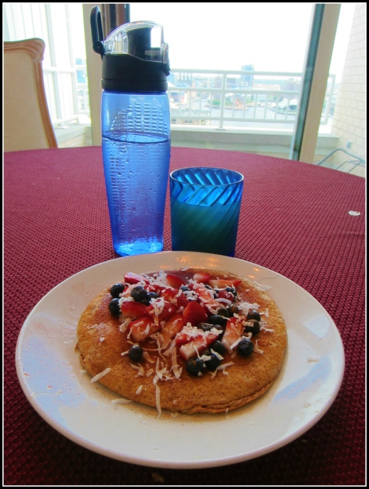 Barr & Table Tone It Up Zucchini Bread Protein Pancake Maple Syrup Shredded Coconut Strawberries Blueberries Bombshell Spell