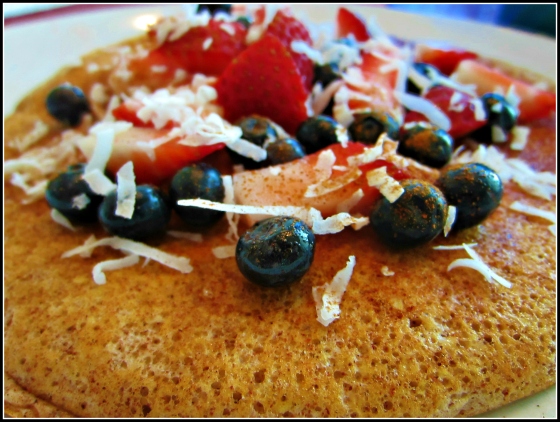 Barr & Table Tone It Up Zucchini Bread Perfect Fit Protein Pancake Maple Syrup Shredded Coconut Strawberries Blueberries Bombshell Spell